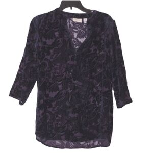 Chicos Womens Blouse Sz S Purple Velvet Sheer Lace Goth Whimsigoth Dark Fairy